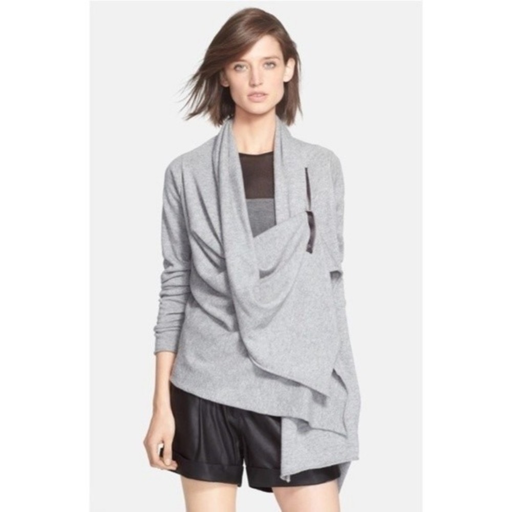 Autumn Cashmere Gray Asymmetrical Drape Front Zip Cardigan Sweater Womens Small